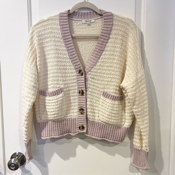 Madewell Seabrook Cardigan Sweater in Colorblock Antique Cream Size Small - Picture 3 of 6